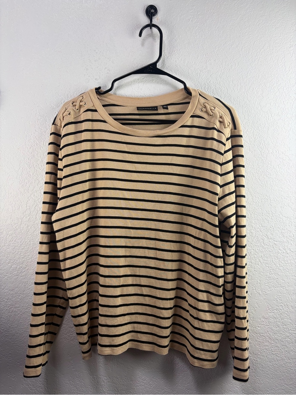 Rafaella Tan and Black Striped Knit Top Size XL NC0229